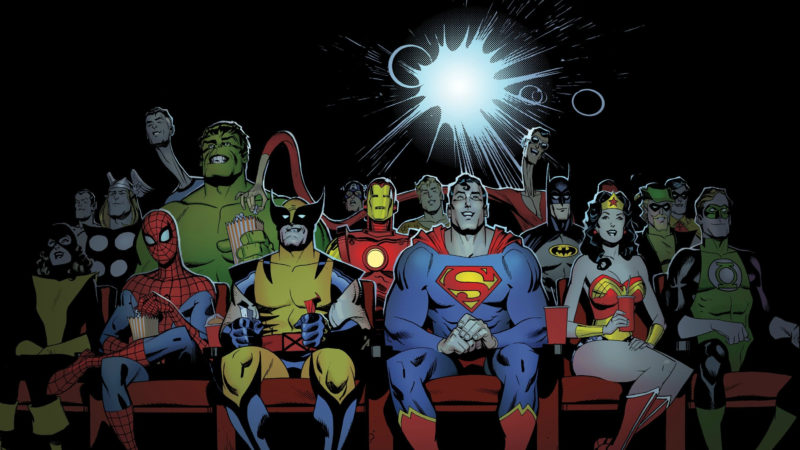 10 Most Popular Marvel Dc Wallpaper FULL HD 1920×1080 For PC Desktop 2024 free download marvel and dc characters watching a movie hd wallpaper background 800x450
