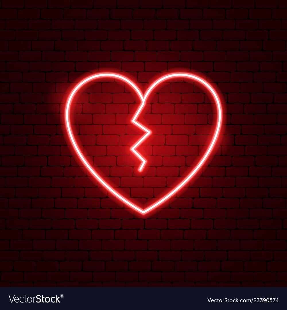 broken heart neon sign royalty free vector image