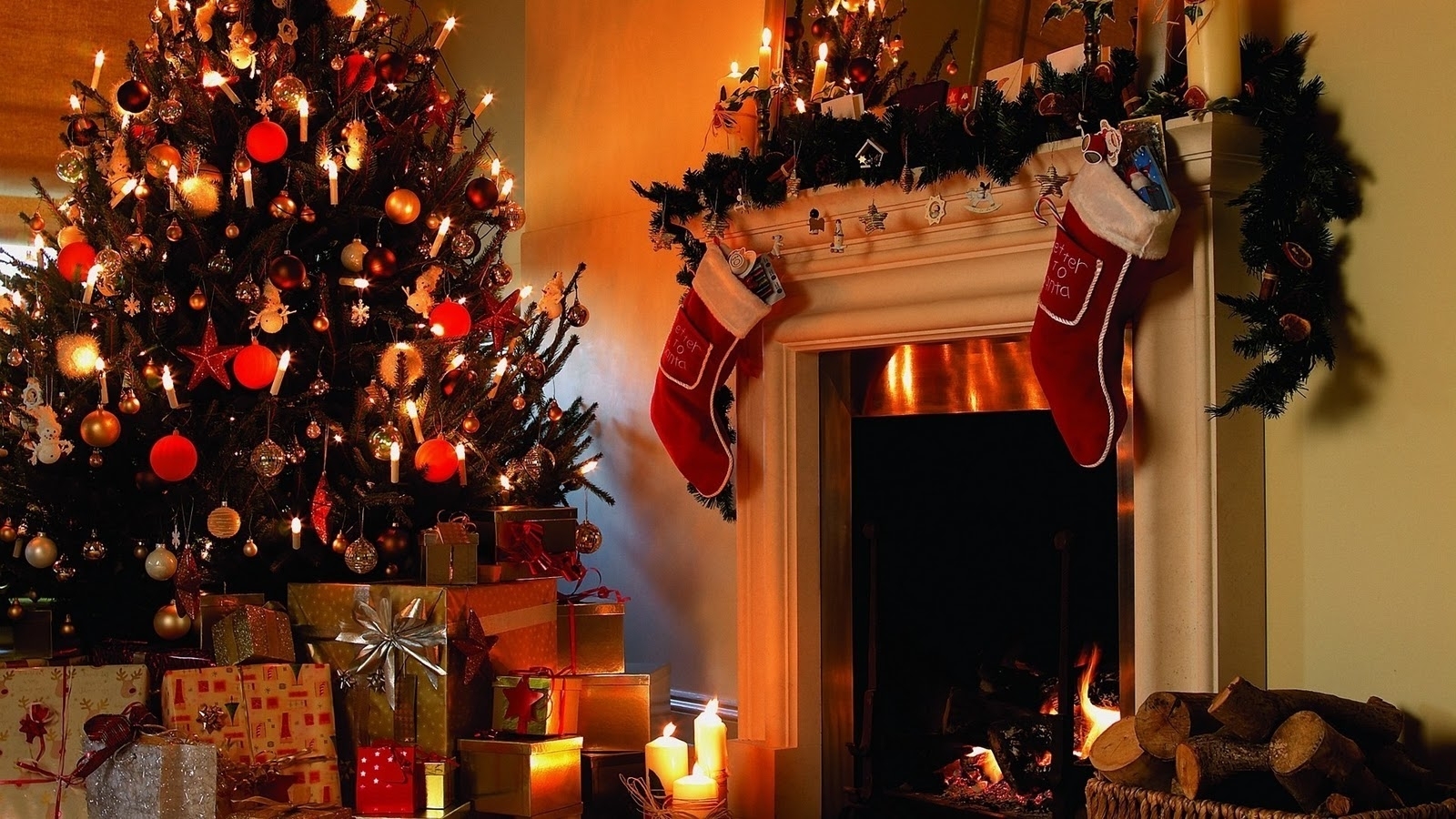 irbob sevenfold: christmas tree and fireplace wallpaper